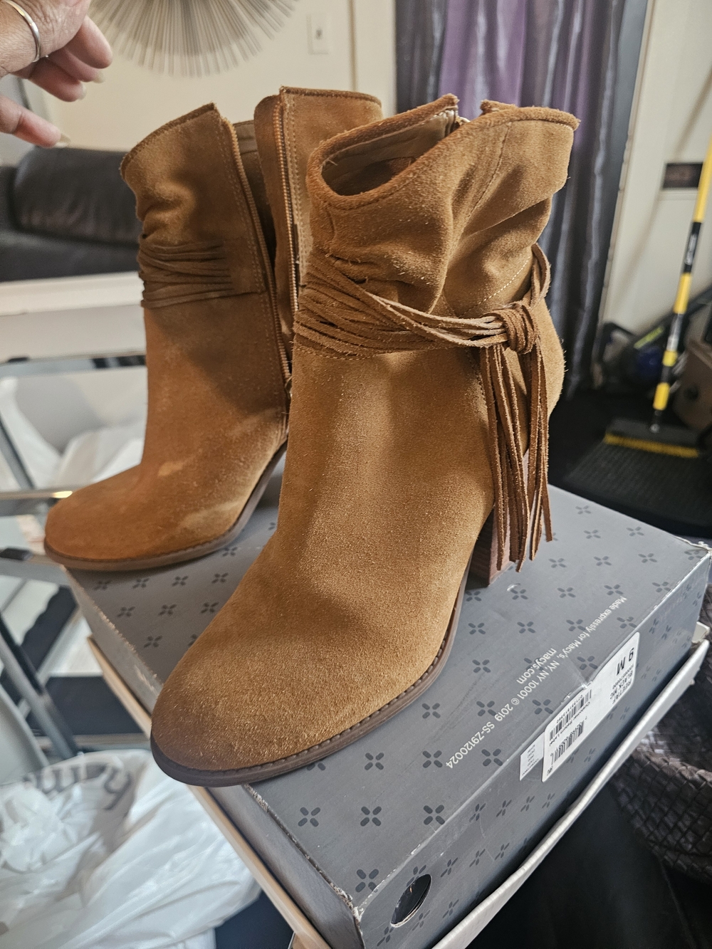 Jessica Simpson Tan Suede Fringe Ankle Booties